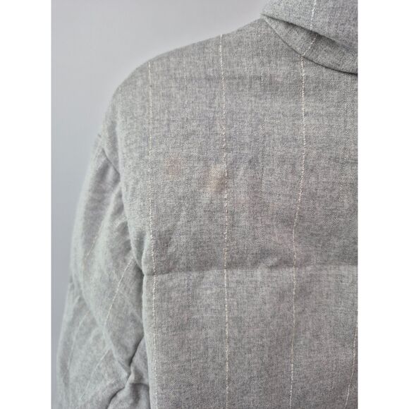 Eleventy Women's Grey Pinstripe Wool Stretch Flannel Puffer Coat Size Large - Picture 5 of 10